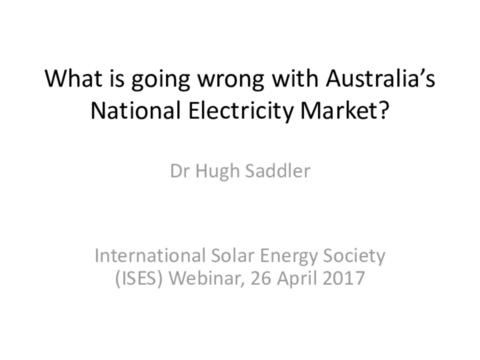 Presentation by Hugh Saddler – “Transition from a National Electricity Market perspective”
