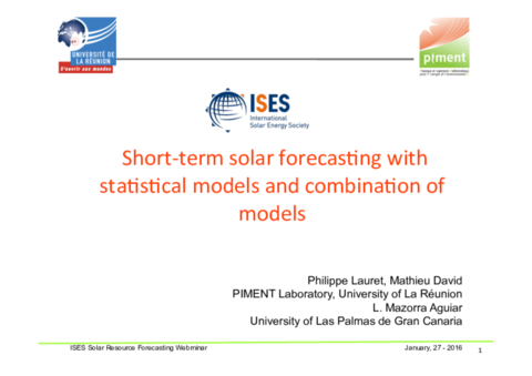 Webinar presentation by Prof. Philippe Lauret - Short-term solar forecasting with statistical models and combination of models